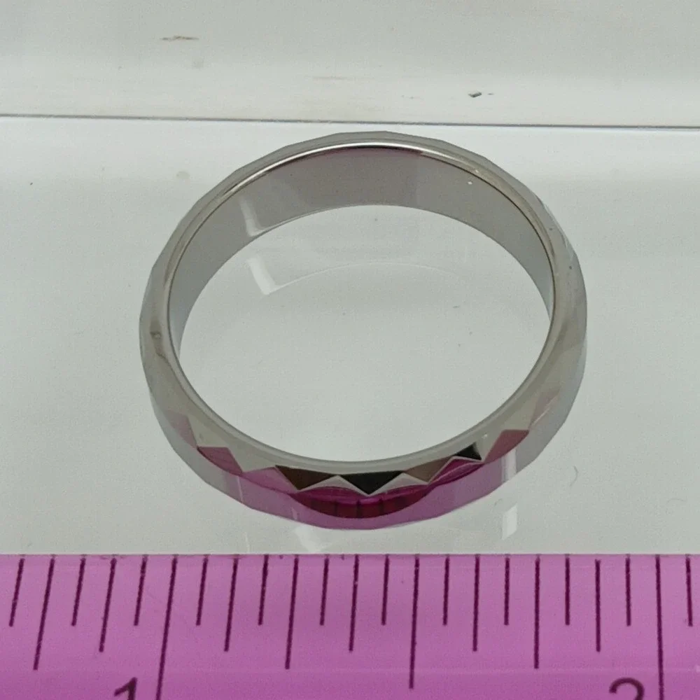 Vintage Tungsten Carbide Faceted Geometric Band Ring Silver‎ 6mm Size 11.25 NOS